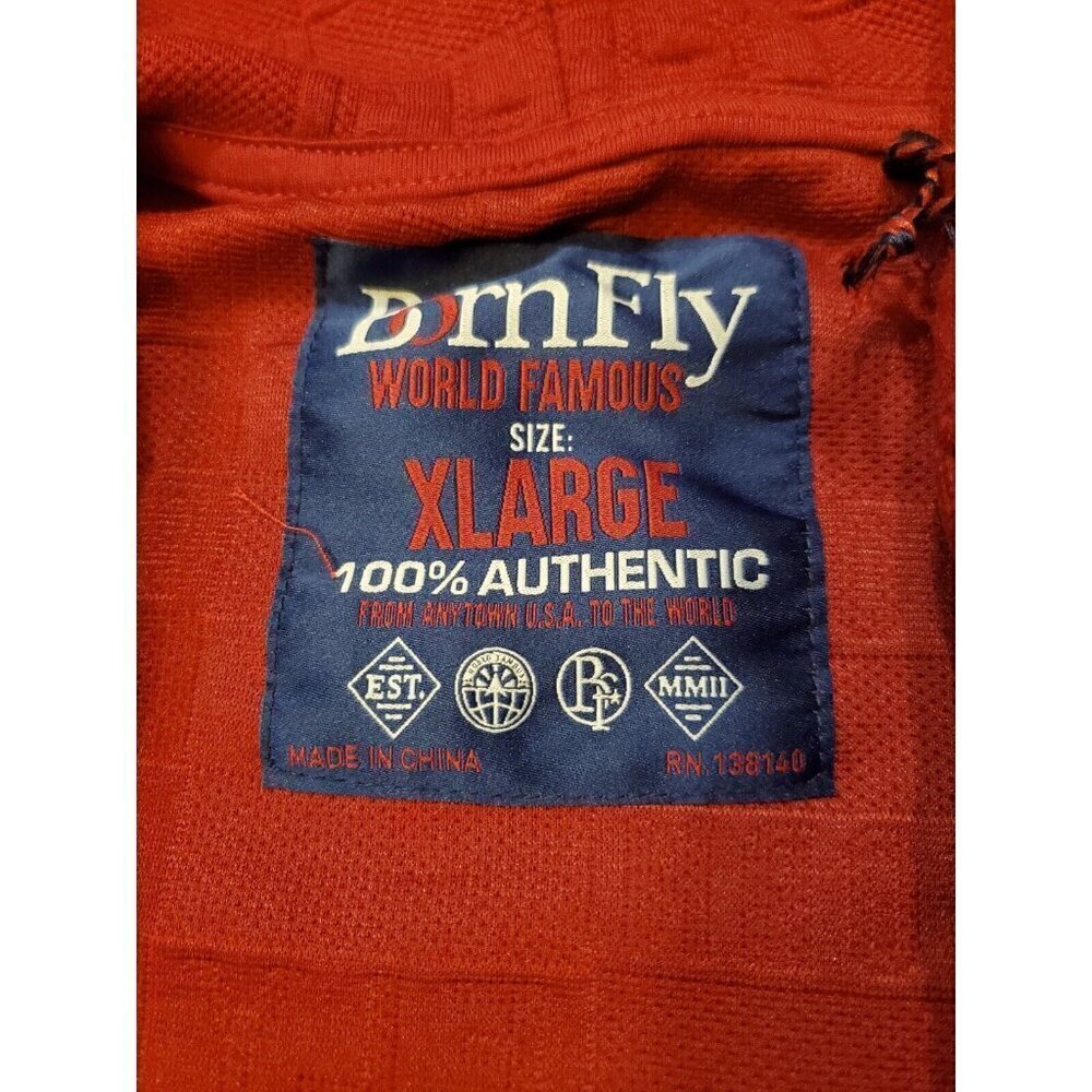 Born Fly Zippered Hoodie‎ Men's Size XL Solid Dark Red Logo all over Print  NWT - Picture 2 of 6